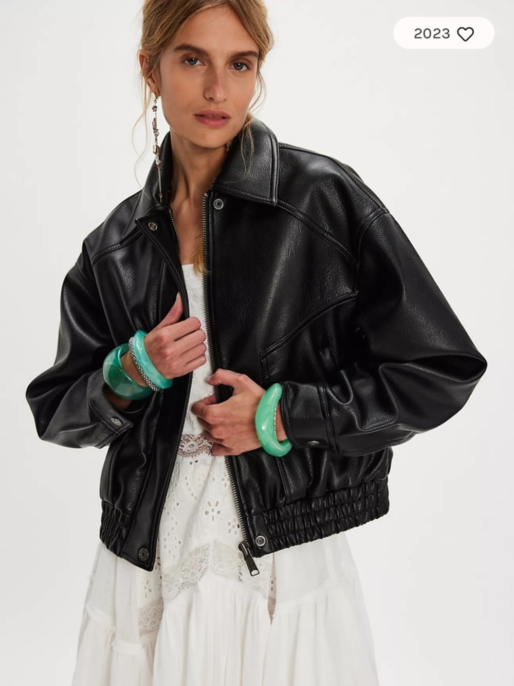 Free People We The Free Farley Vegan Leather Bomber Jacket Black Size Large